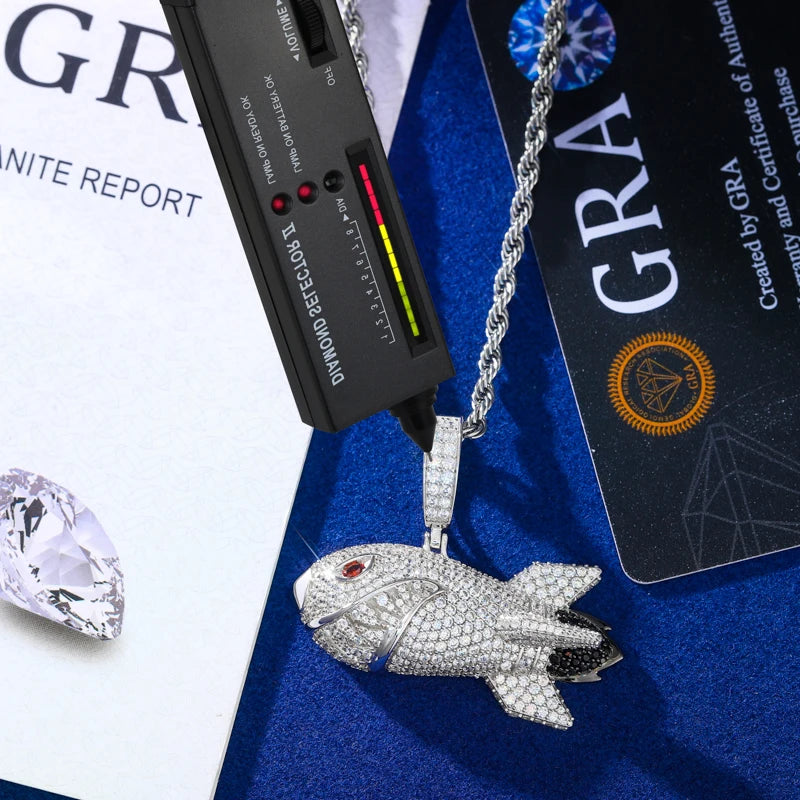 Missile Shark | 925 Sterling Silver Moissanite Hip Hop Shark Missile Hip Hop Pendant
