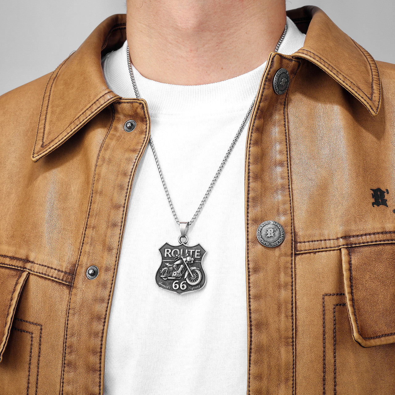 Route 66 | 316L Solid Stainless Steel Motorcycle Rider Americas Highway Street Style Pendant