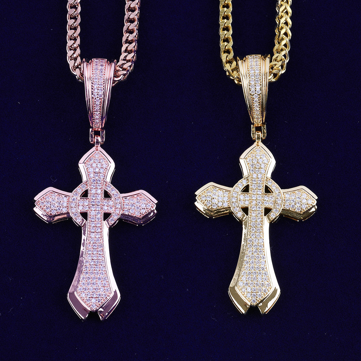 Circle Cross | VVS Diamond CZ Iced Blinged Out Hip Hop Prong Set Cross Pendant