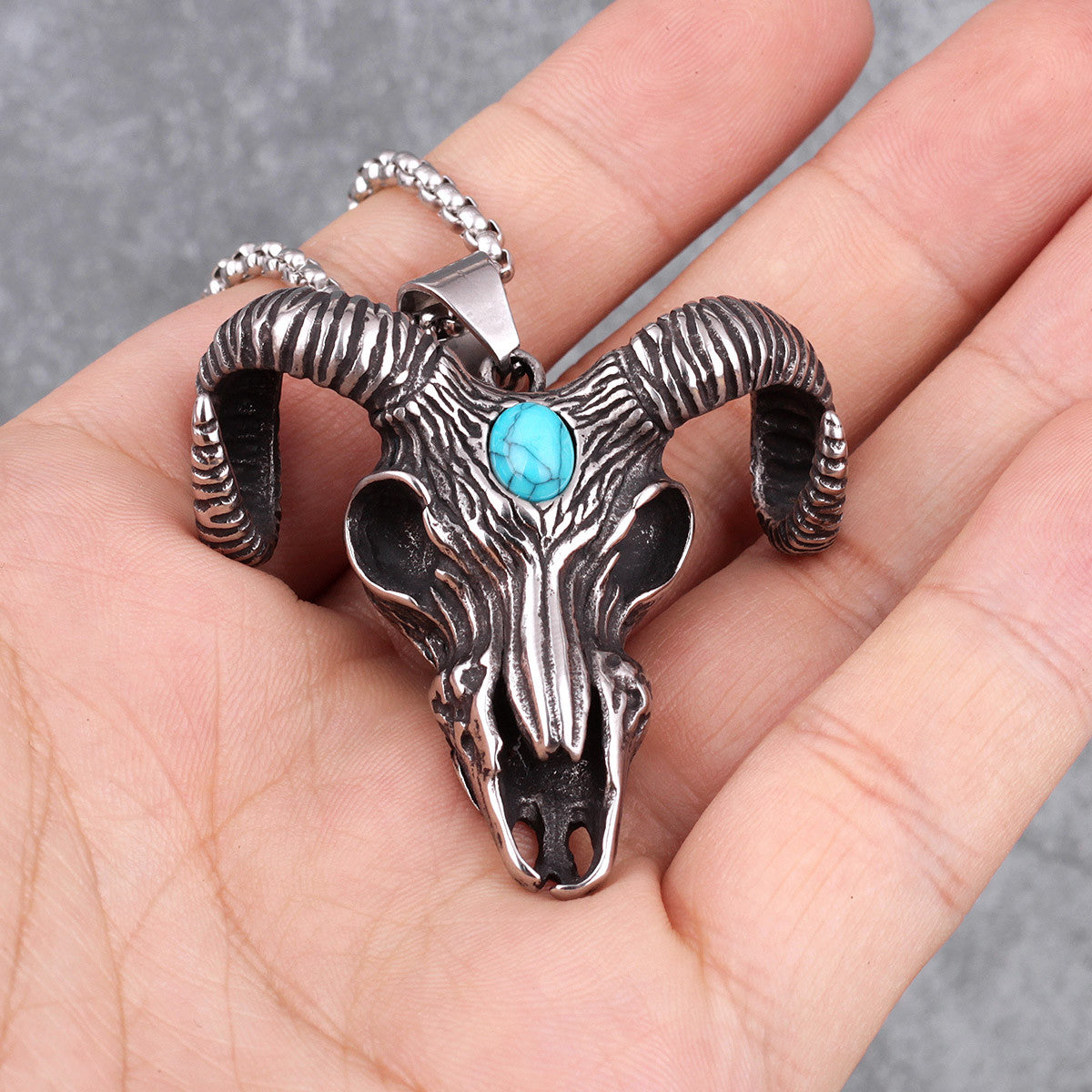 Antelope Skull | Symbolic Turquoise No Fade Solid Stainless Steel Head Skull Pendant