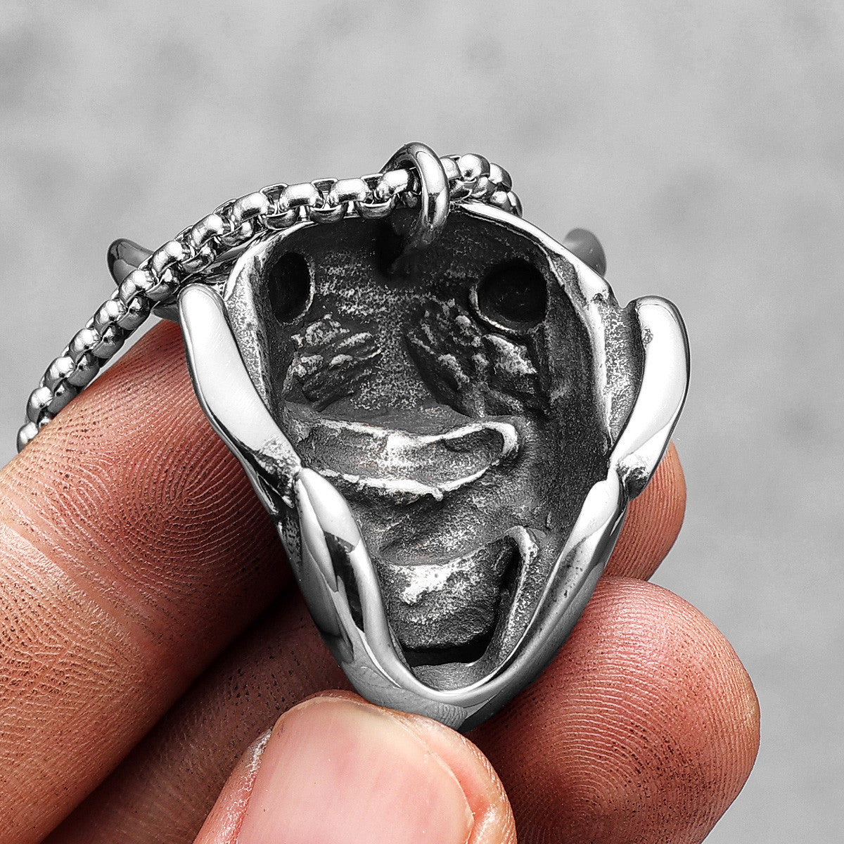 Japanese Prajna Mask | 316L No Fade Stainless Steel Expression of Evil Pendant Chain