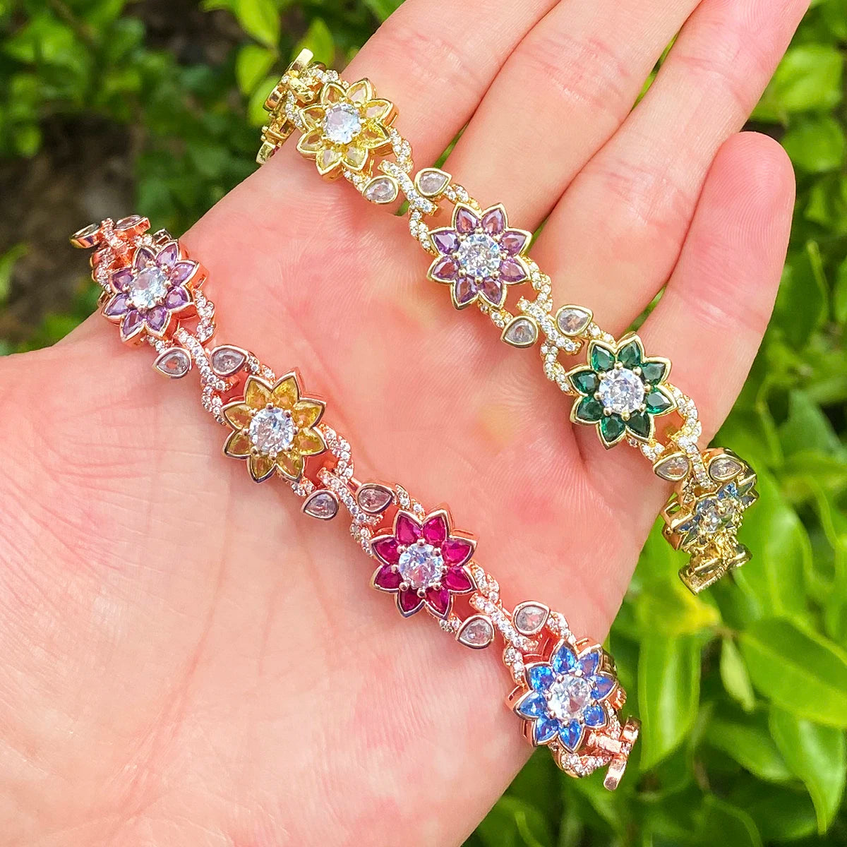 Flower Burst | VVS Diamond CZ 5AA+ Colorful Iced Blinged Out Flower Link Bracelet