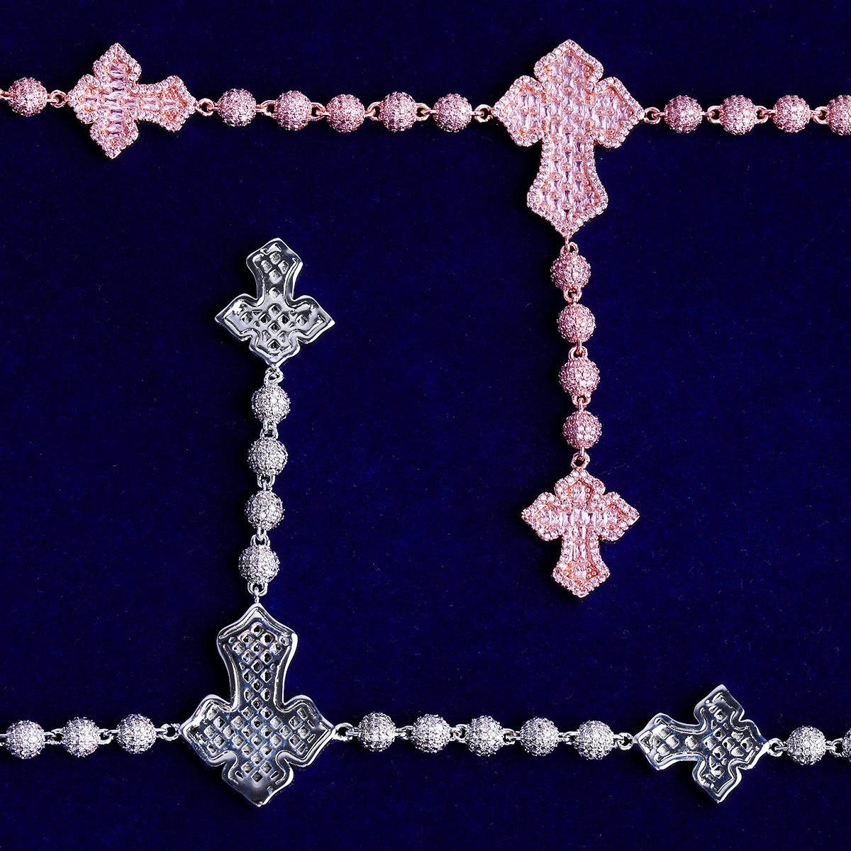 Iced Ball Cross | VVS Diamond CZ Baguette Prong Set Hip Hop Cross Chain Necklace