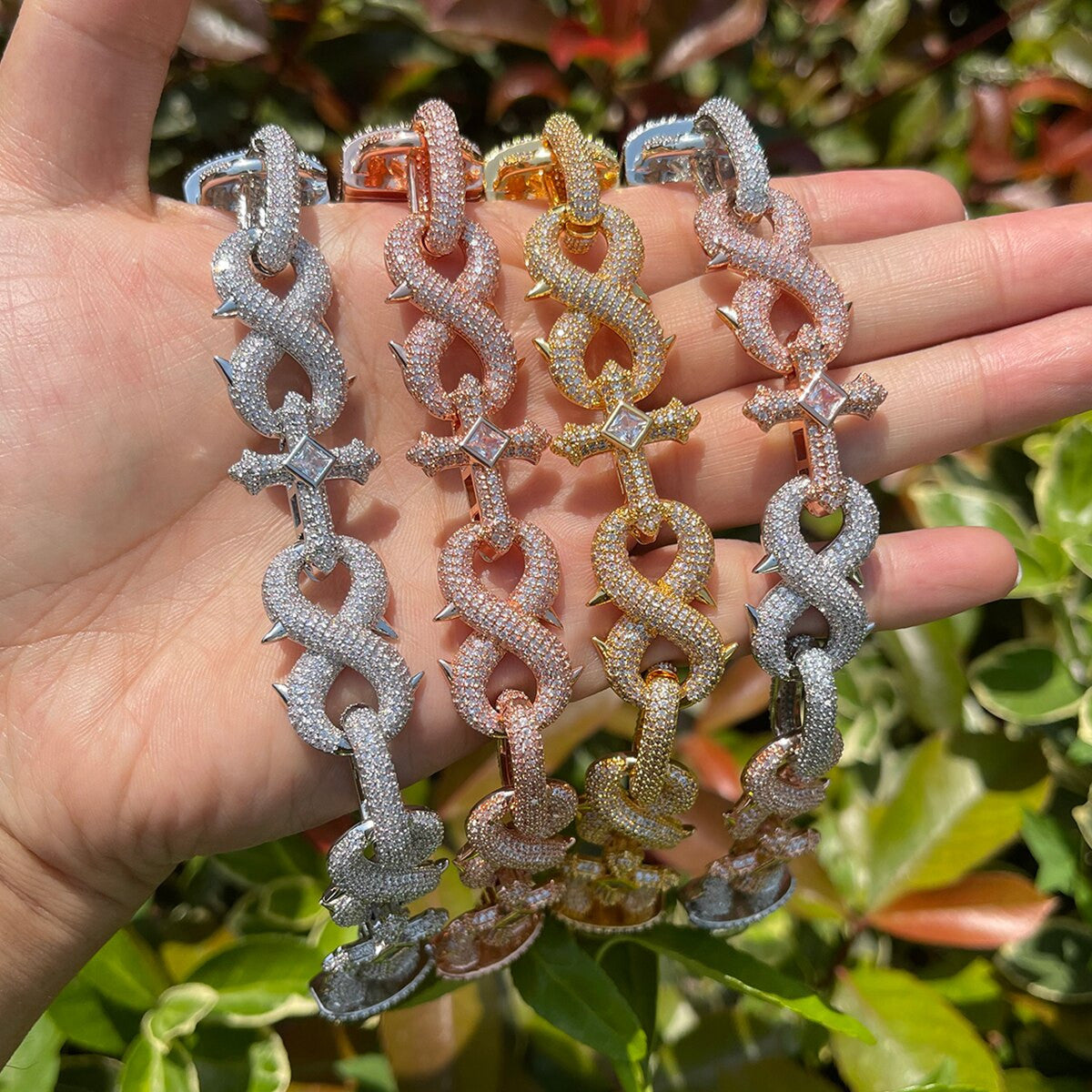 Mens Infinity Spike Cross Center Stone Hip Hop Chain Necklace