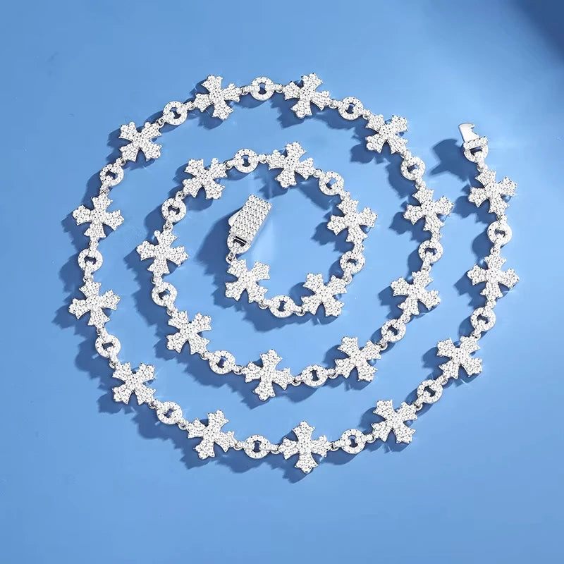Diamond Star | Solid S925 Silver 12mm D Color Moissanite Diamond Cross Chain Necklace