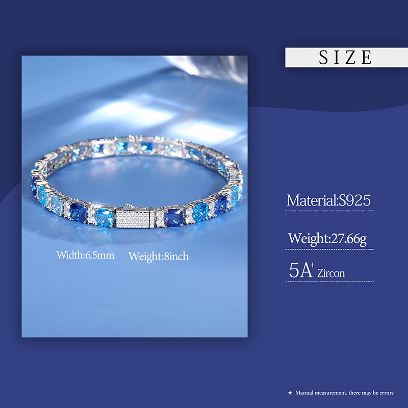 Aqua Squares | VVS Diamond CZ Solid 925 Sterling Silver Blue Square Tennis Bracelet