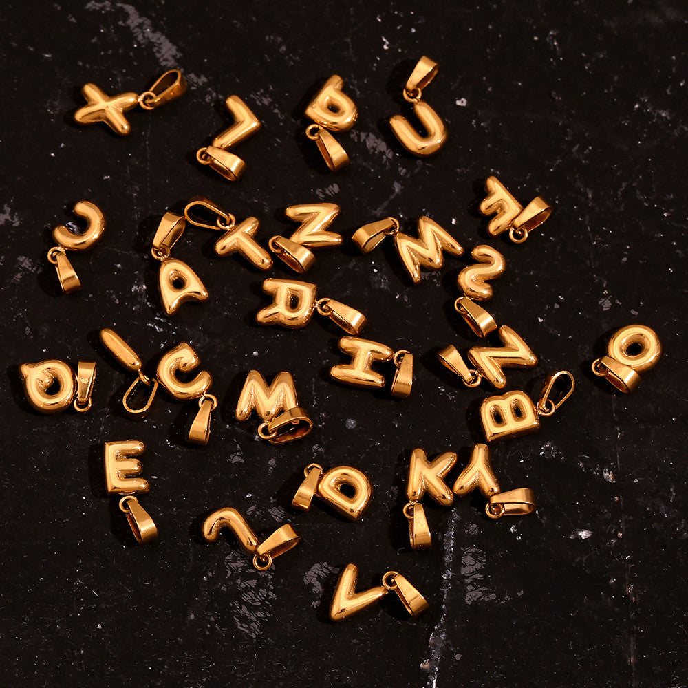 18k Gold No Fade Stainless Steel Mini Bubble 26 Letter Alphabet Pendant Tarnish Free Charms
