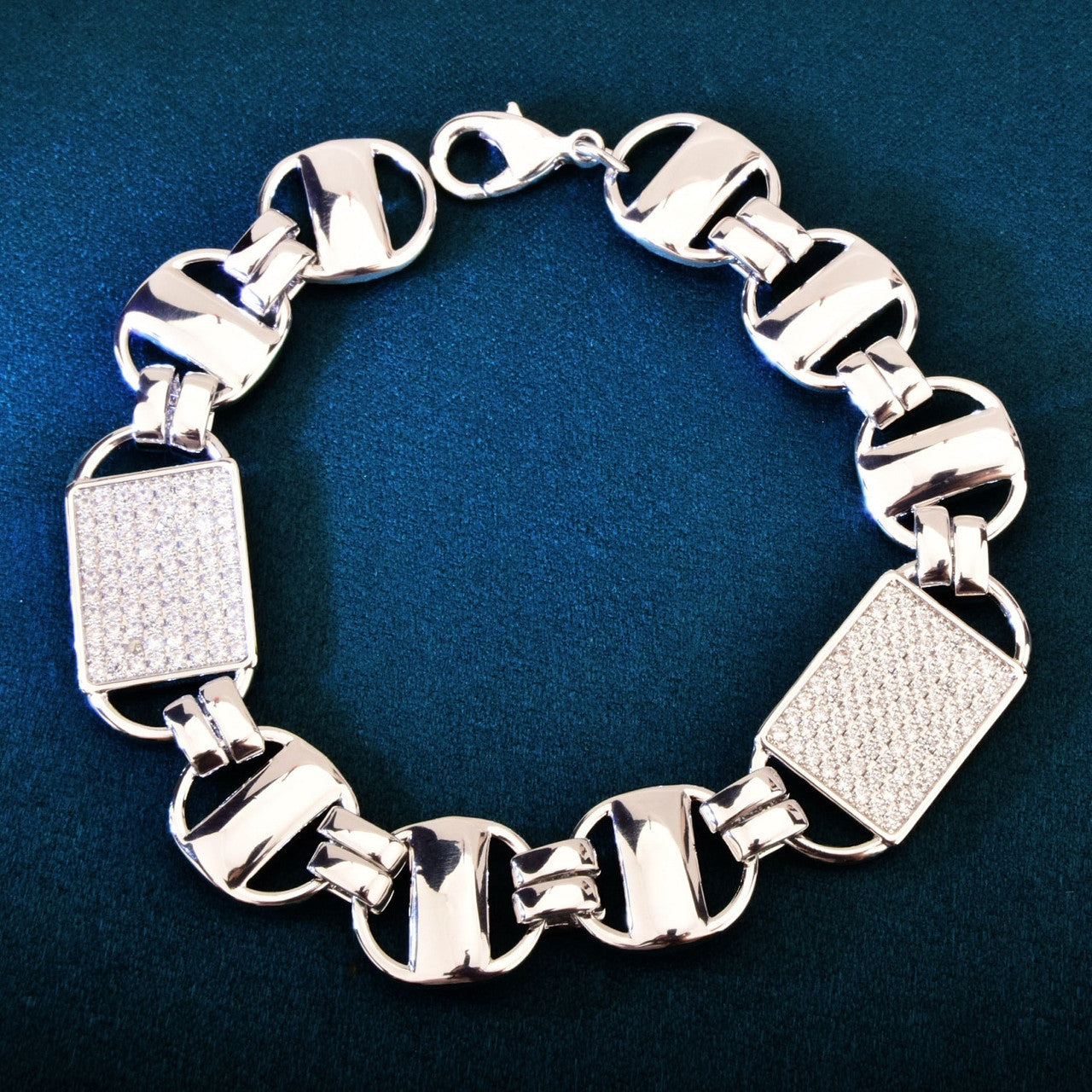 Mens Flooded Ice 14mm Square Cluster Stone Cuban Style Chain Link Bracelets