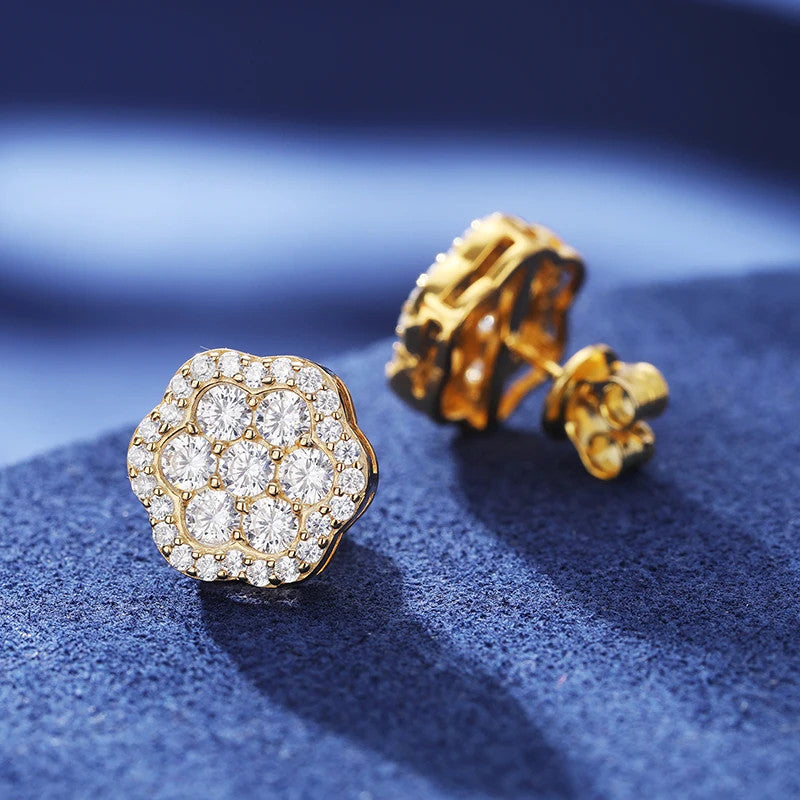 Ice Flower | Luxury 925 Solid Sterling Silver Moissanite Diamond Flower Stud Earrings