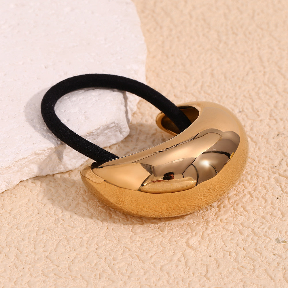 Ladies Large 18k Gold Glossy Moon Shape Stainless Steel Hair Band Charm
