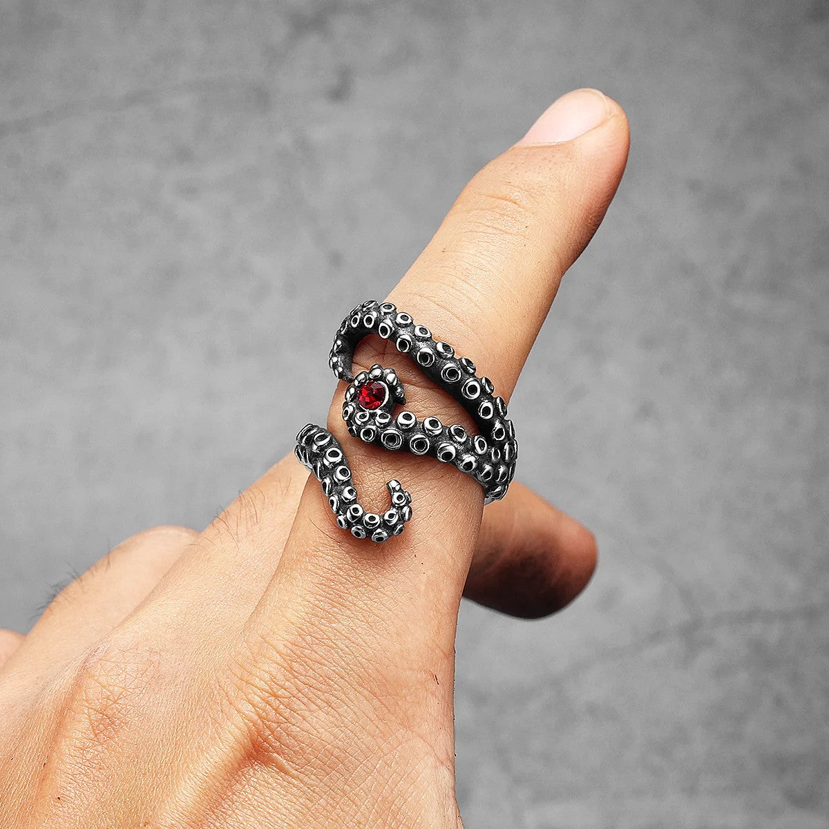 Tentacles | No Fade Stainless Steel Octopus Ruby Eye Street Style Rings