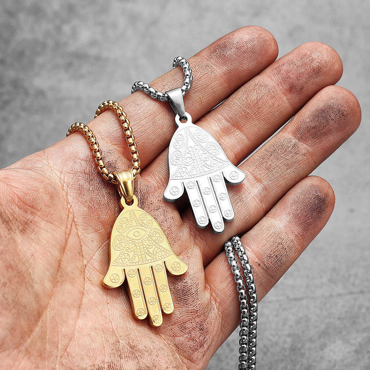 Hand of Fatima | Hamsa Hand 14k Gold Over Solid No Fade Stainless Steel Hip Hop Pendant
