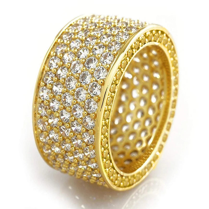 Silver Black Gold Micro Pave Bling AAA Thick Round Hip Hop Ring