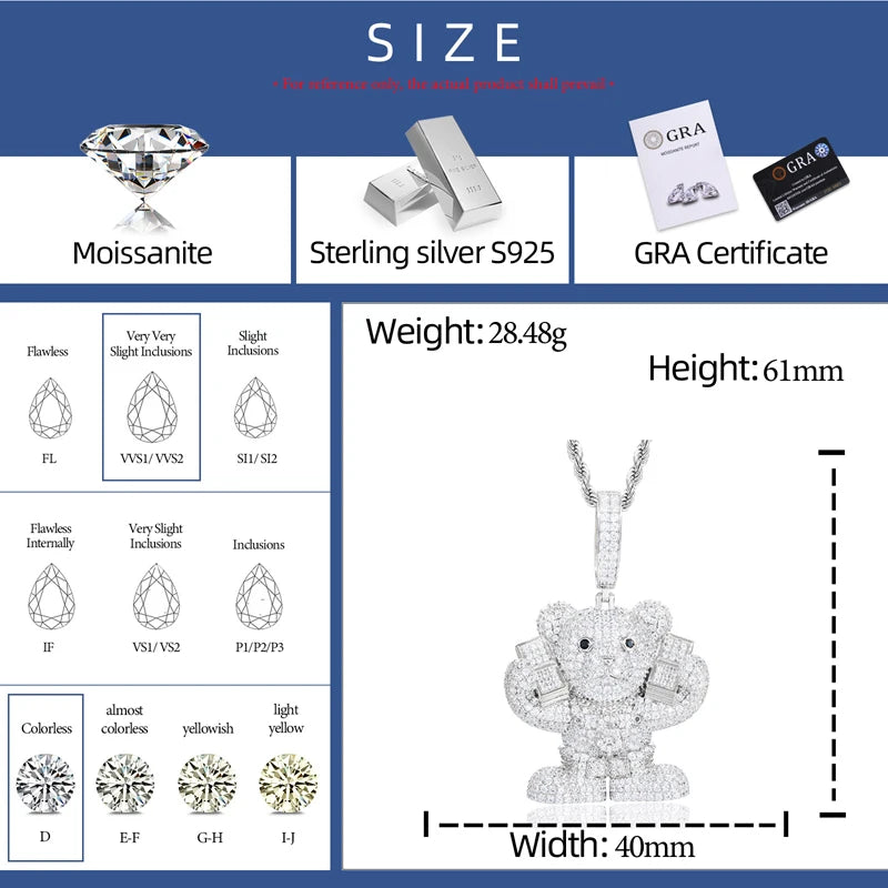 Racked Up | Boss Bear Solid 925 Sterling Silver Moissanite Diamond Hip Hop Pendant