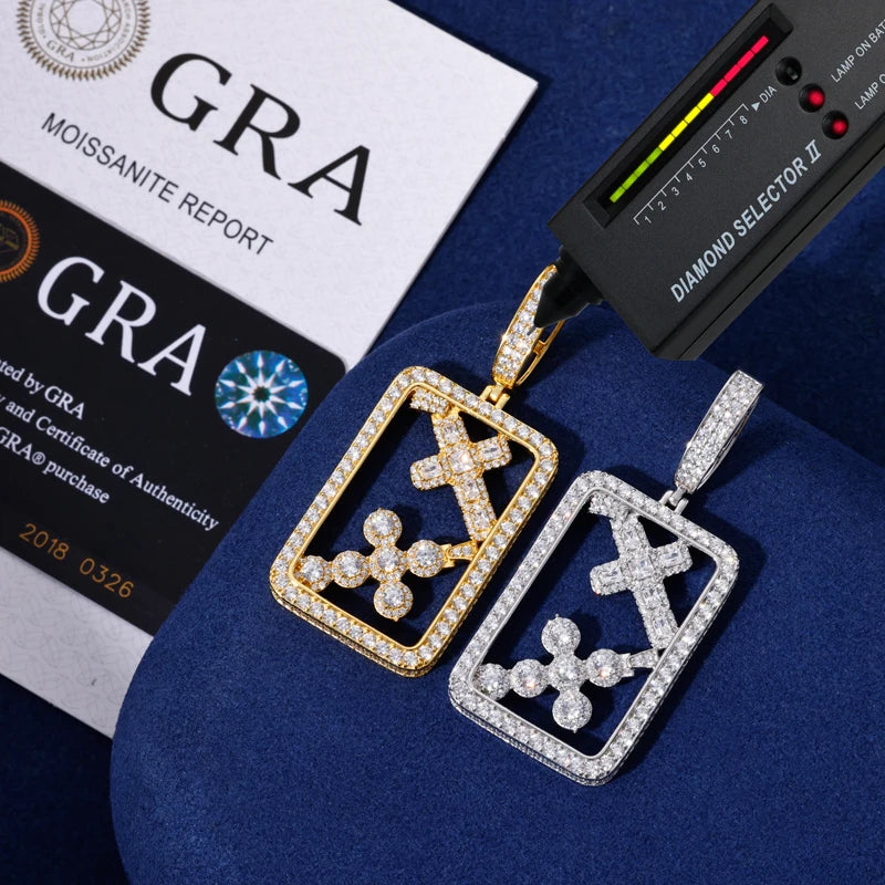 Boxed Double Cross | 925 Sterling Silver Moissanite Iced Blinged Out Cross Pendant