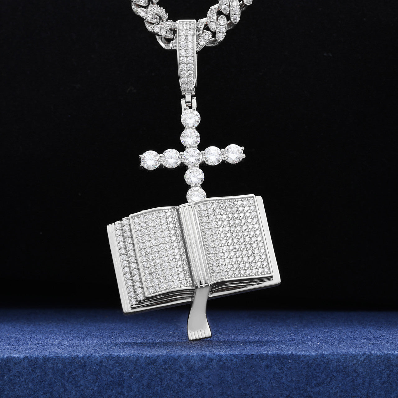 Divine Blessings | S925 Solid Iced Blinged Out Moissanite Cross Bible Prayer Pendant