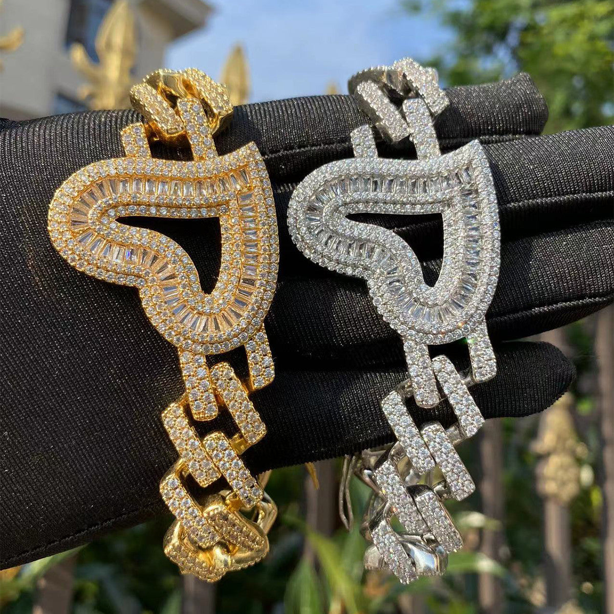 Love's Embrace | Gold Silver Rose Open Heart Of Love Iced Baguette Bracelet