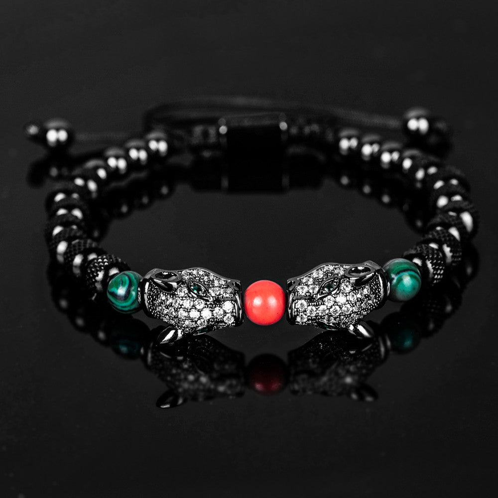 Leopard Spirit | Simulate Diamond Stainless Steel Double Leopard Head Bracelet