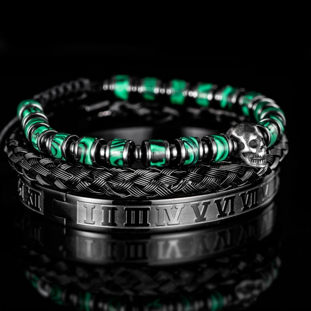Skull Fire | Luxury 3pcs/set Men's Natural Stone Beads Hip Hop Bracelet Set