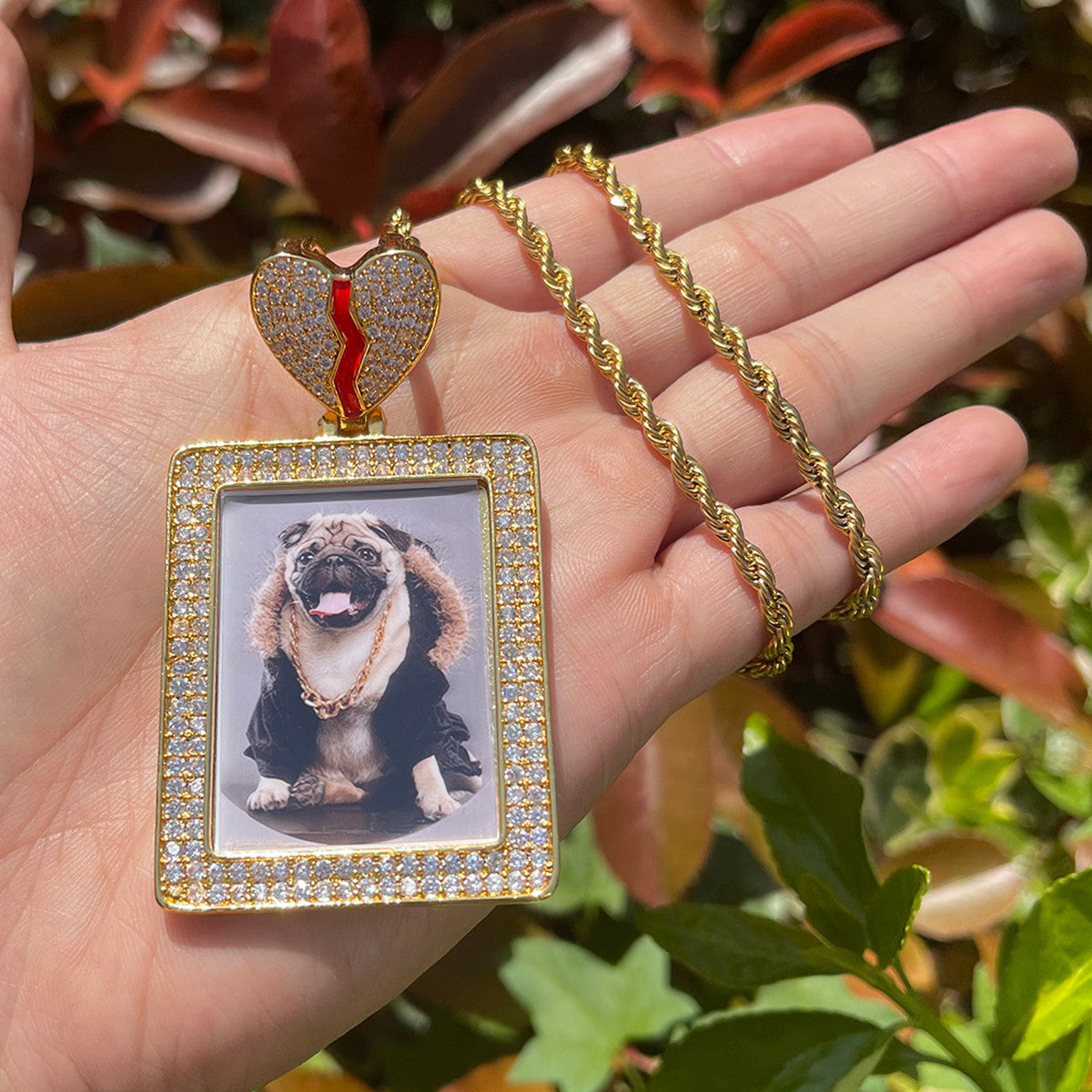 Cherished Moment | Broken Heart Bail Iced Custom Photo Picture Pendant