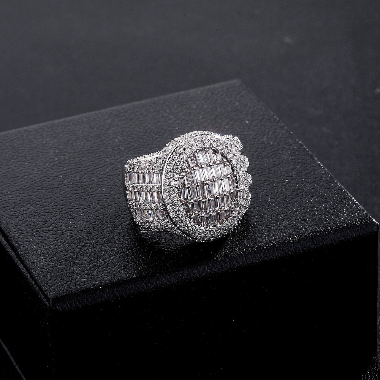 Men's Oval Cut 14k White Yellow Gold Iced Bling Out Baguette Hip Hop Ring