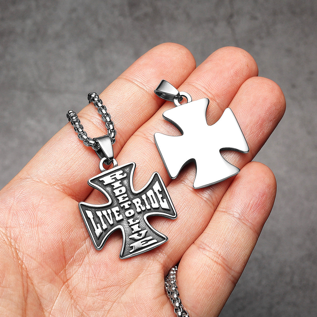Live To Ride | 316L No Fade Stainless Steel Biker Life Cross Pendant