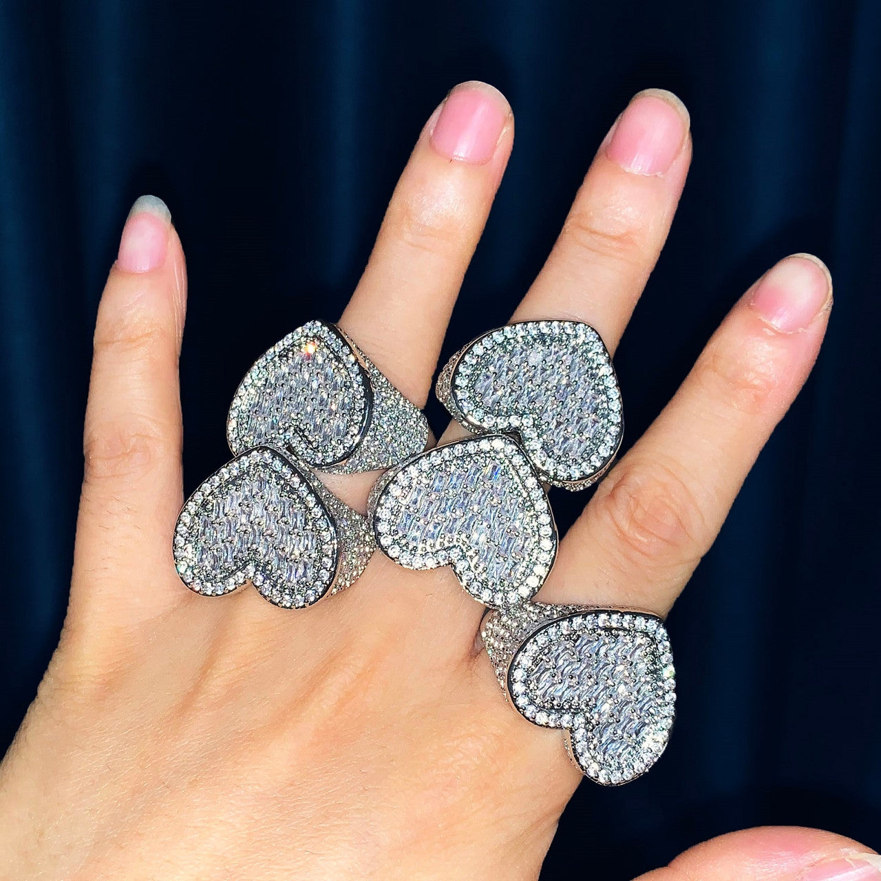 HeartStones | Ladies 24k Gold 925 Silver 4 Prong VVS Diamond CZ Heart Bling Rings