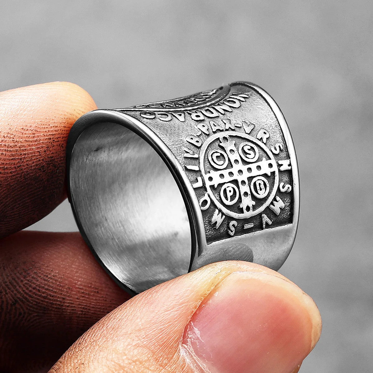 Saint Benedict | 14k Gold Over Solid No Fade Stainless Steel Exorcism Amulet Men Ring