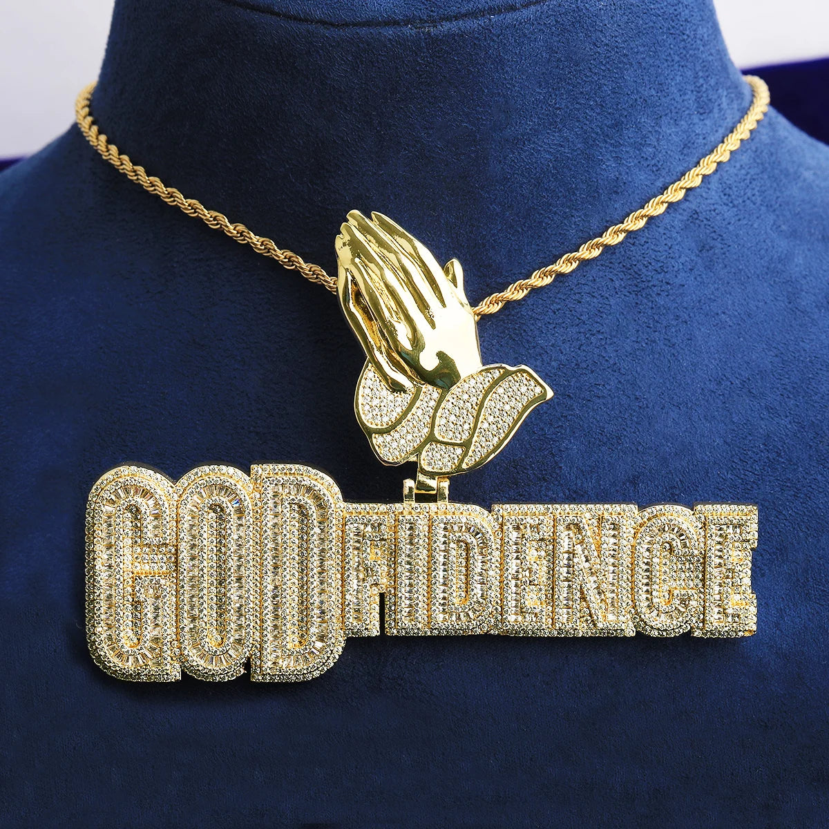 GodFidence | Prayer Hand Bail VVS Diamond CZ Hip Hop God Fidence Iced Blinged Out Pendant