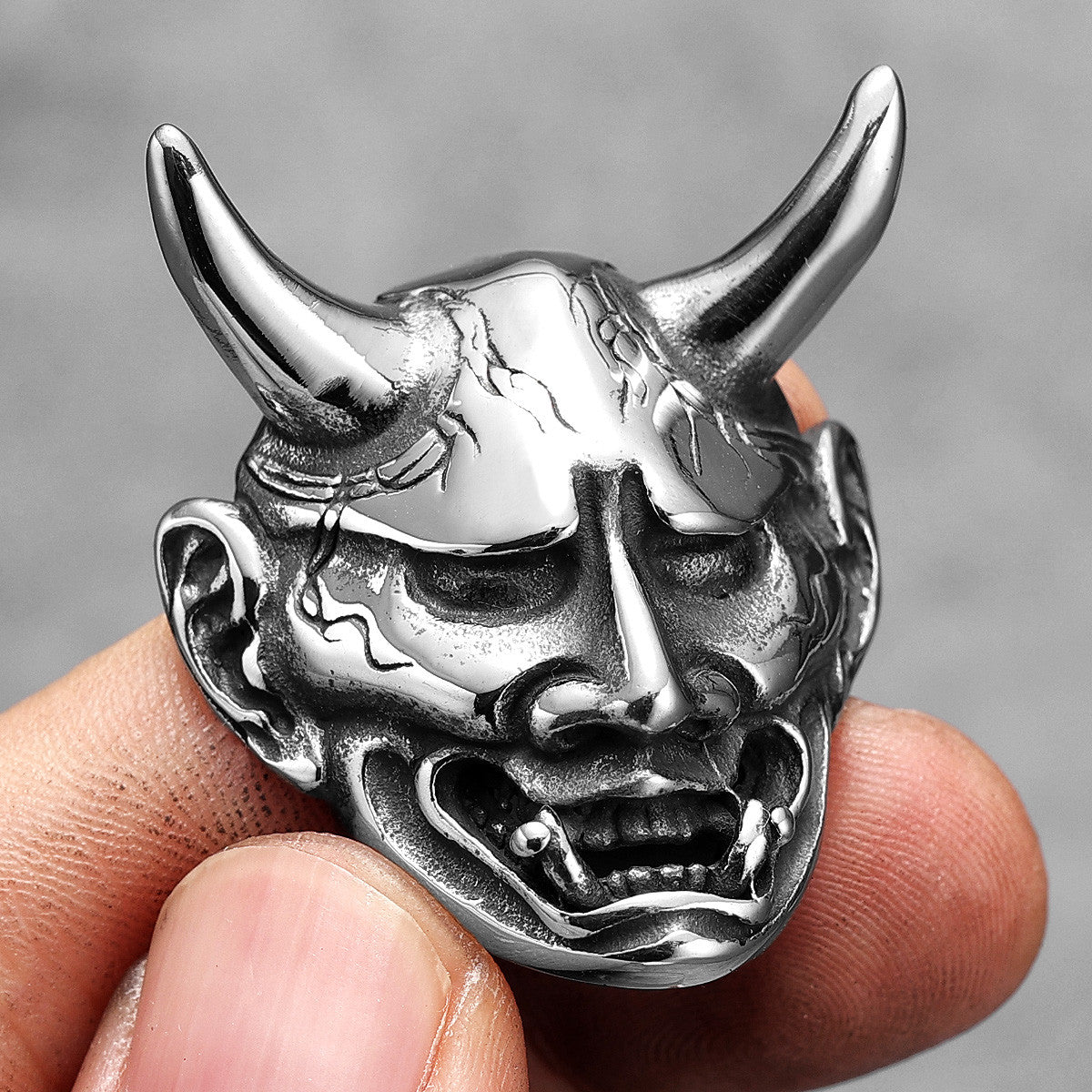 Japanese Prajna Mask | 316L No Fade Stainless Steel Expression of Evil Pendant Chain