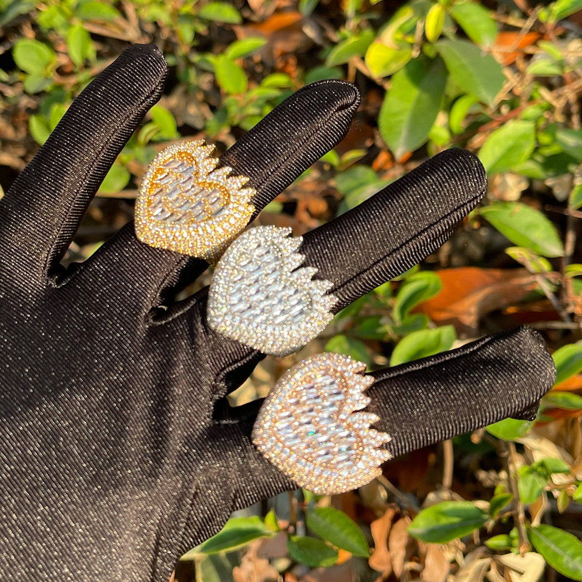 24k 925 Silver Rose Gold Baguette Flaming Heart On Fire Casual Street Wear Rings