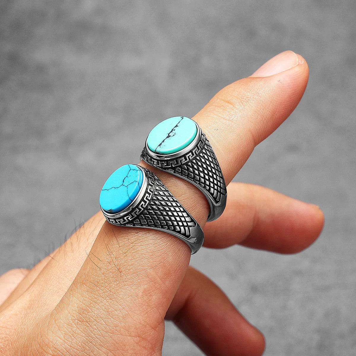 Luxury Turquoise | 316L No Fade Stainless Steel Gemstone Men's Street Wear Rings