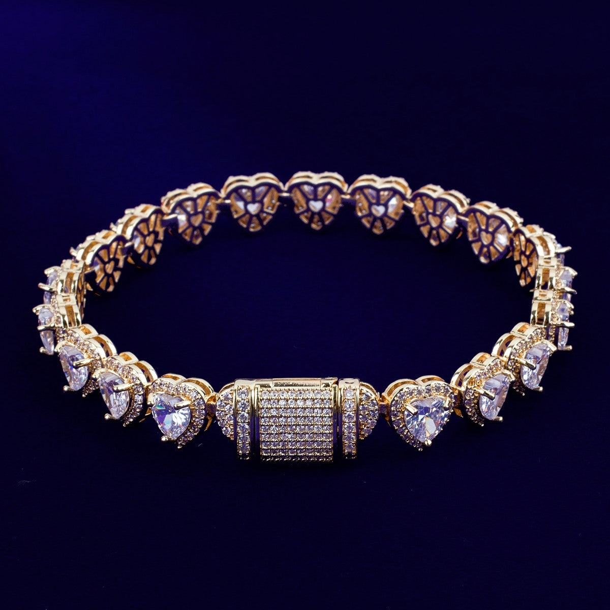 Ladies Center Stone Heart Link Street Wear Casual Tennis Chain Bracelets