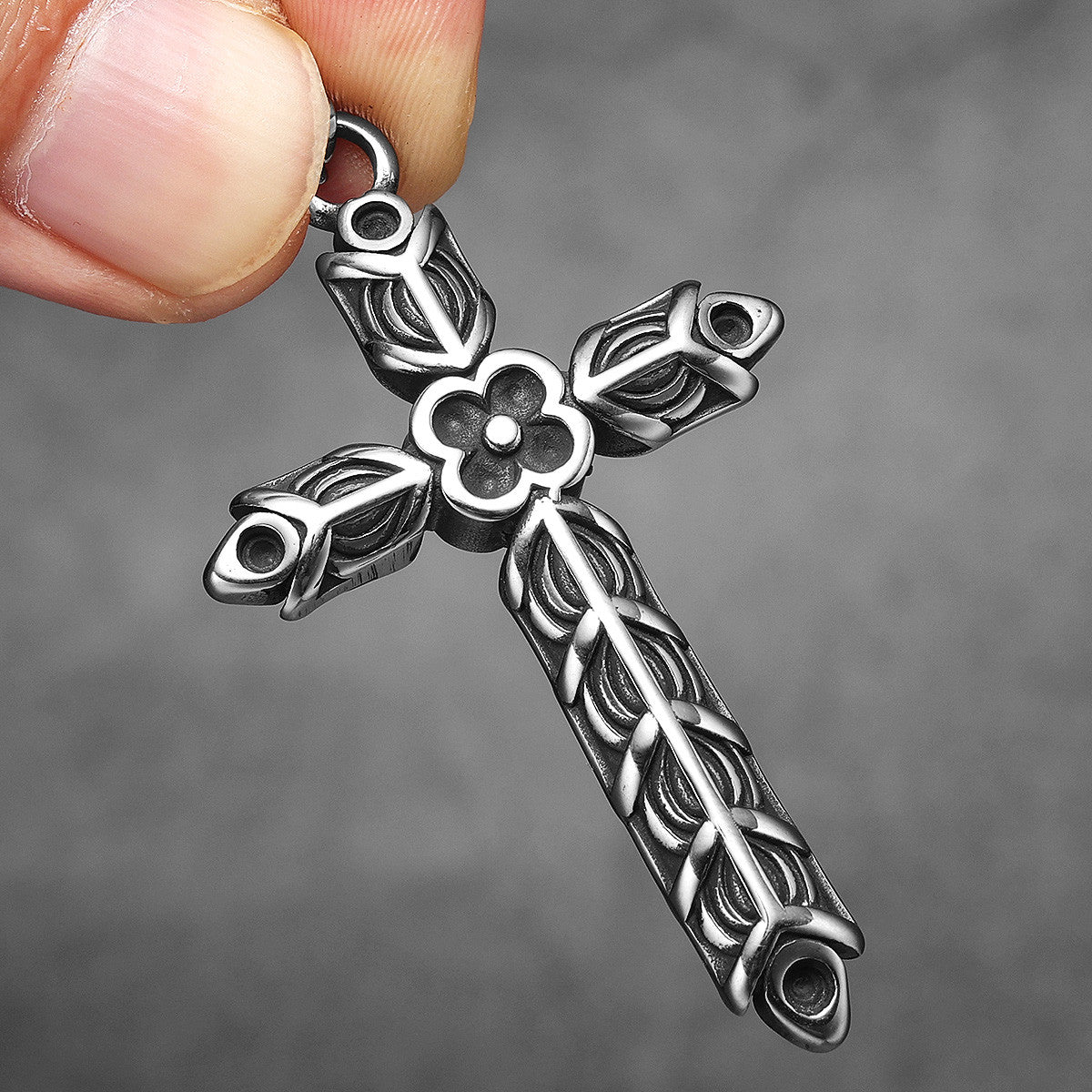 Designer Cross | 316L No Fade Stainless Steel Carved Cross Vintage Spiritual Pendant