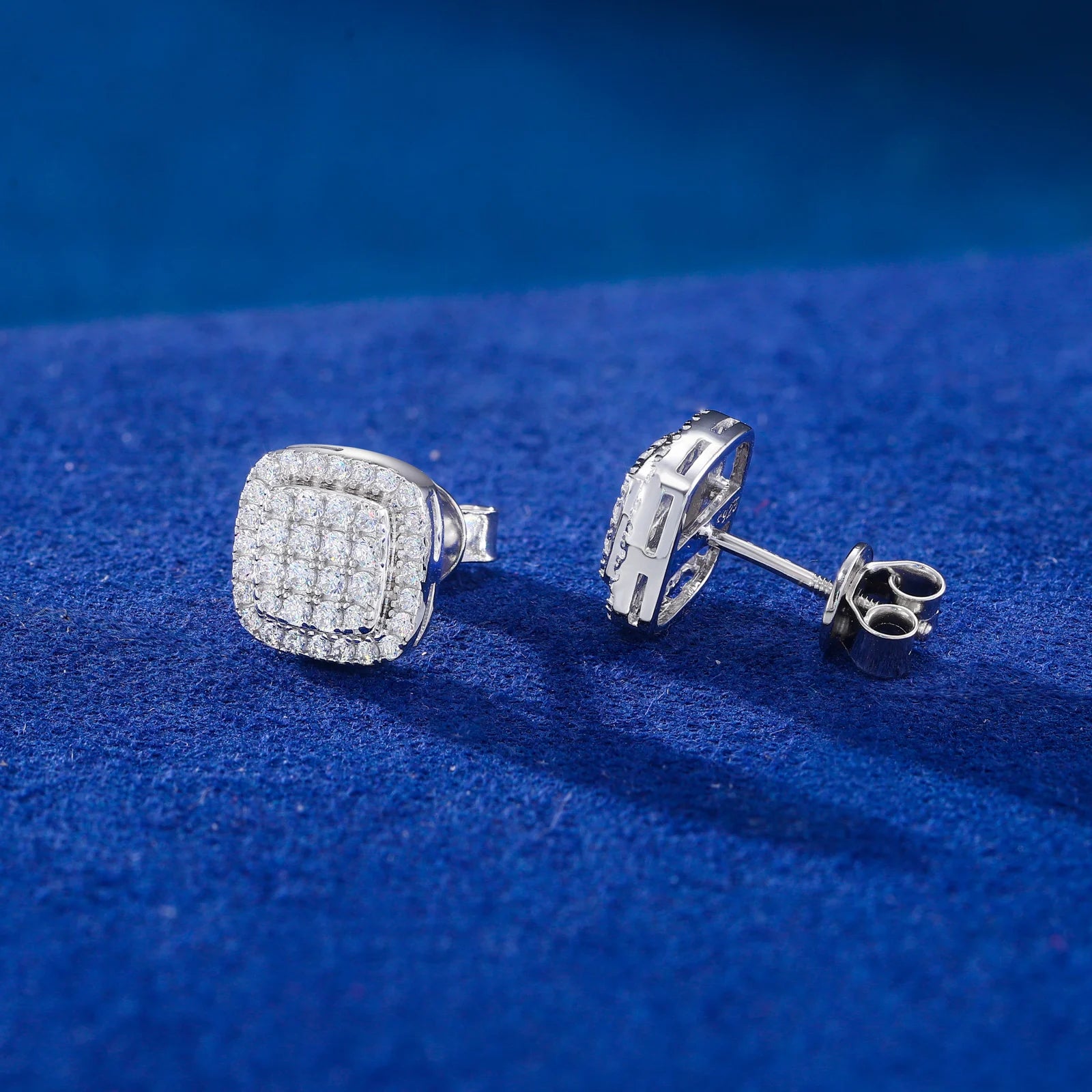 Sparkling Clusters | Iced Blinged Out Moissanite Diamond Square Cluster Stud Earrings