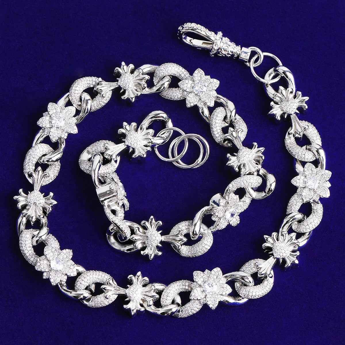 Fleur De Lis Cross | VVS Diamond CZ Flower Cross Hip Hop Cuban Link Chain