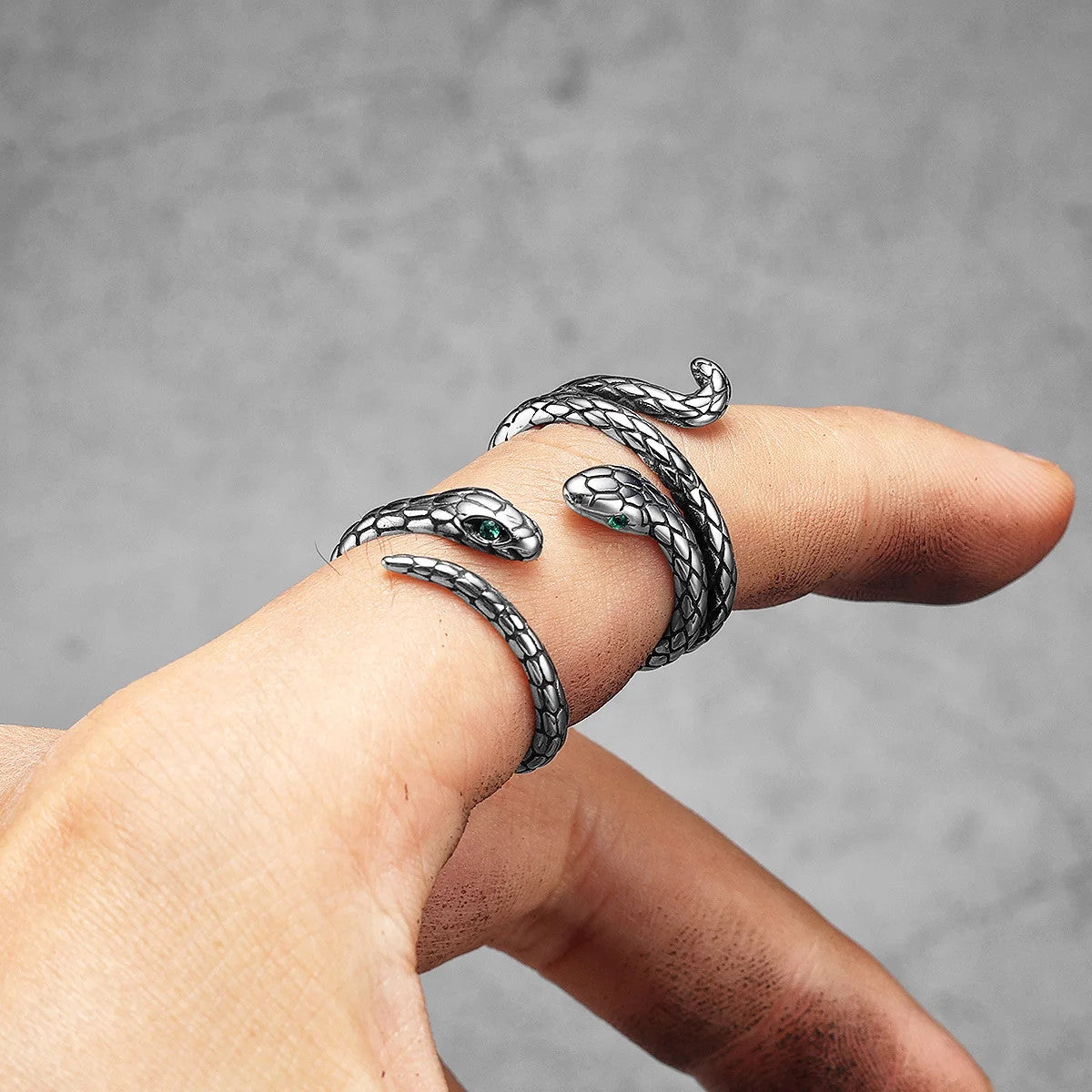 Emerald Snake | Solid 316L Stainless Steel Emerald Gem Eye Men Rings