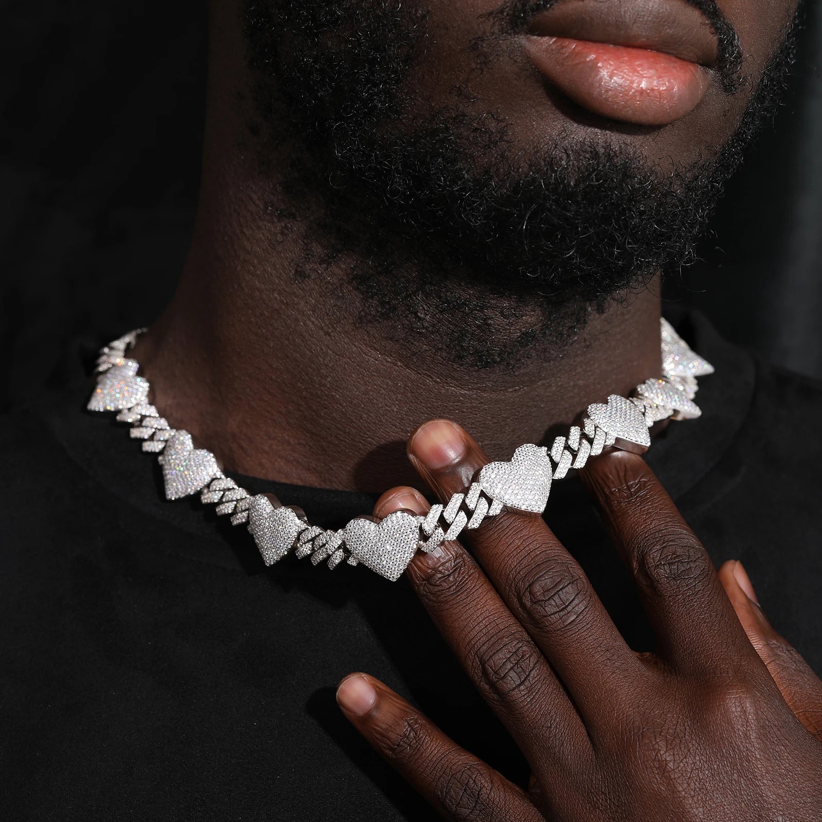 VVS Cuban Heart | Solid Silver Moissanite Diamond Cuban Link Heart Chain Necklace