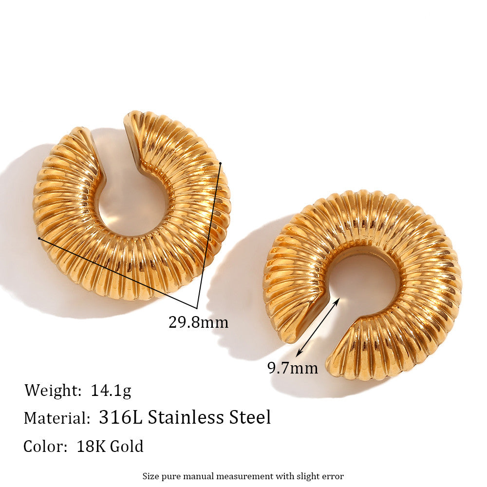 18k Gold O-shaped Street Wear Exaggerated Croissant Mini Hollow Stainless Steel Earrings