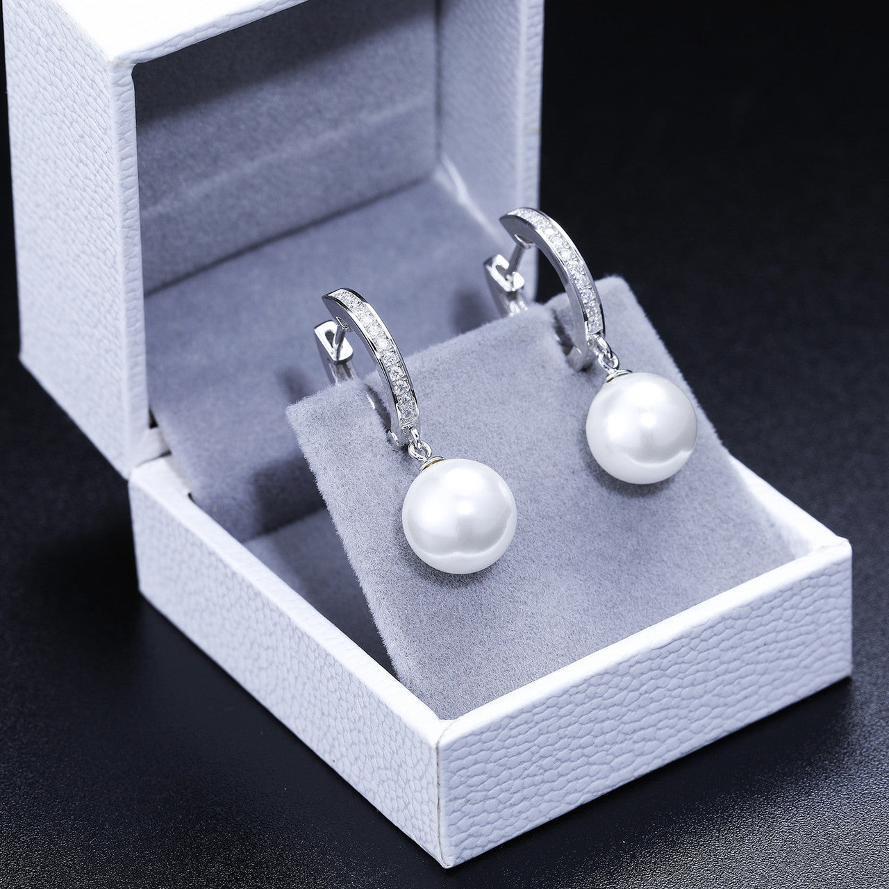 Genuine VVS Diamond Solid Sterling Silver Pearl Drop Dangle Bling Bling Earrings