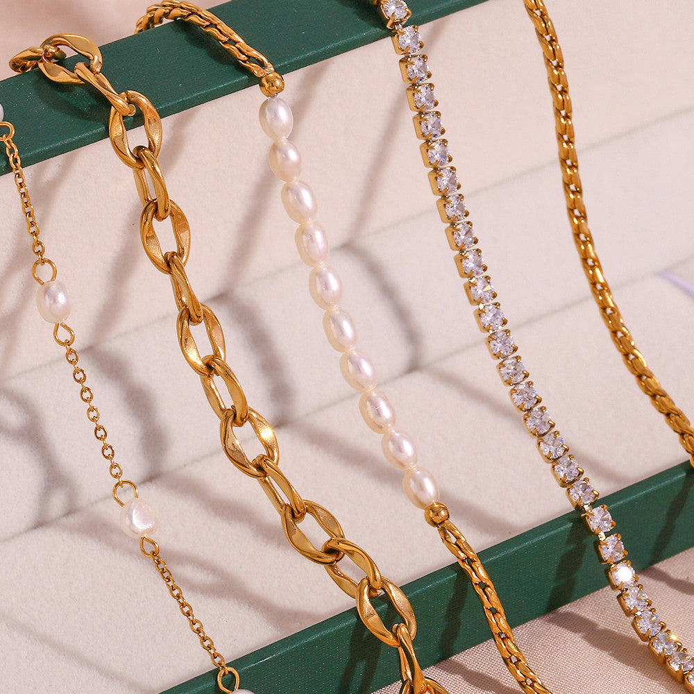 Ladies 18k Gold Over Stainless Steel Freshwater Pearl Water Resistant Anklet Ankle Bracelet