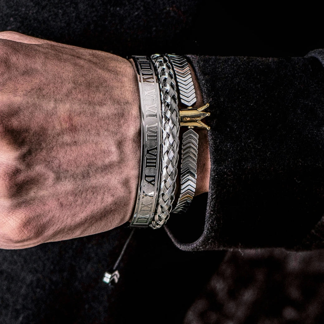 Mens Luxury No Fade Stainless Steel Iced Blinged Out 3 Piece Bracelet Set Combos