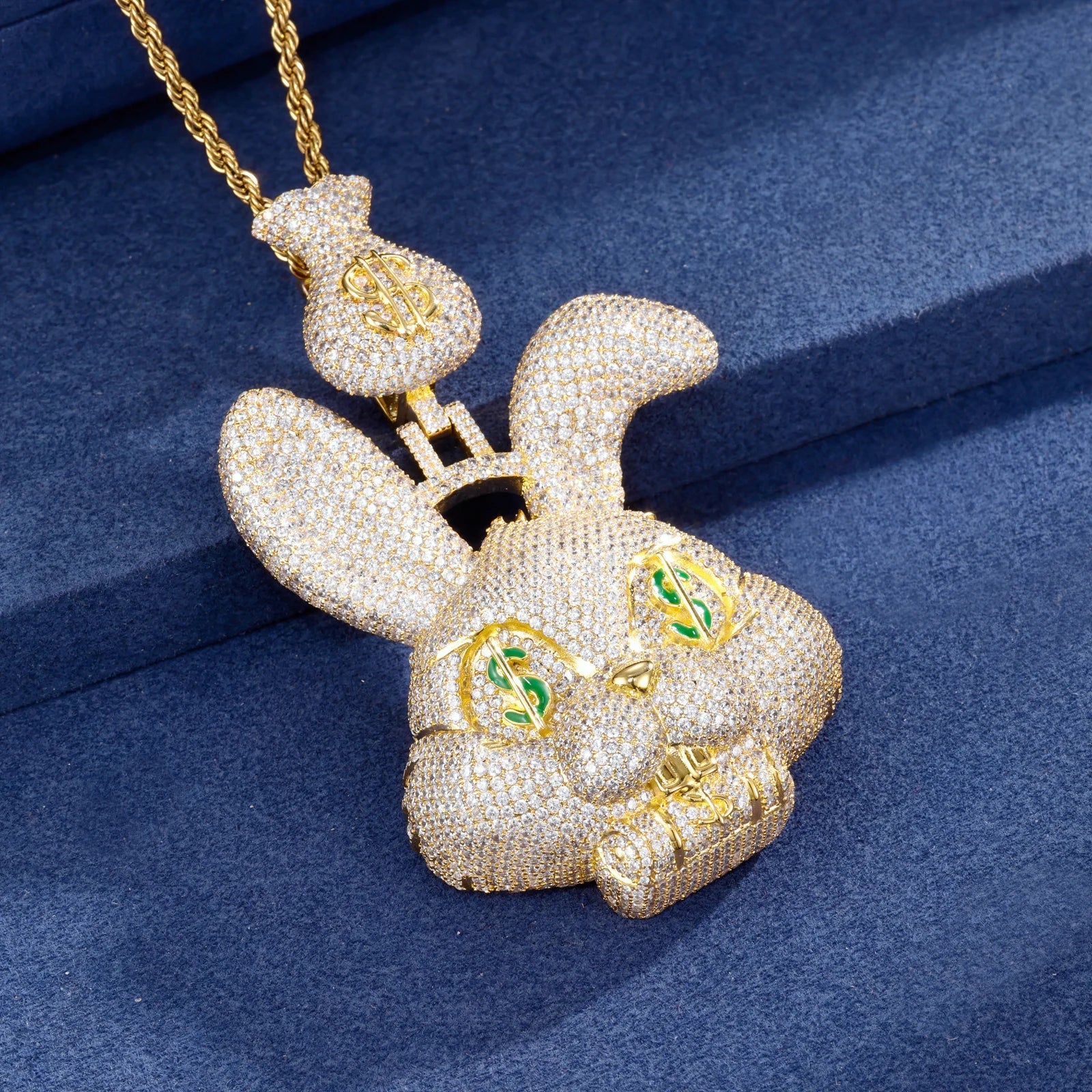 Fast Money | Iced Blinged Out Money Bag Rabbit 925 Silver Moissanite Hip Hop Pendant