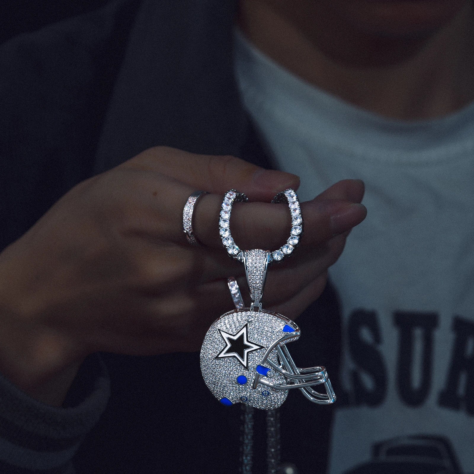 Americas Team II | S925 Moissanite Diamond 925 Solid Silver Hip Hop Helmet Pendant