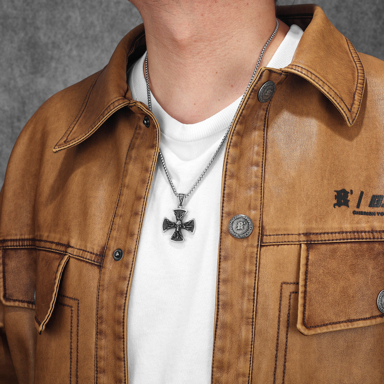 Flame Skull | Solid Stainless Steel Hip Hop Street Style Cross Pendant Chain Necklace