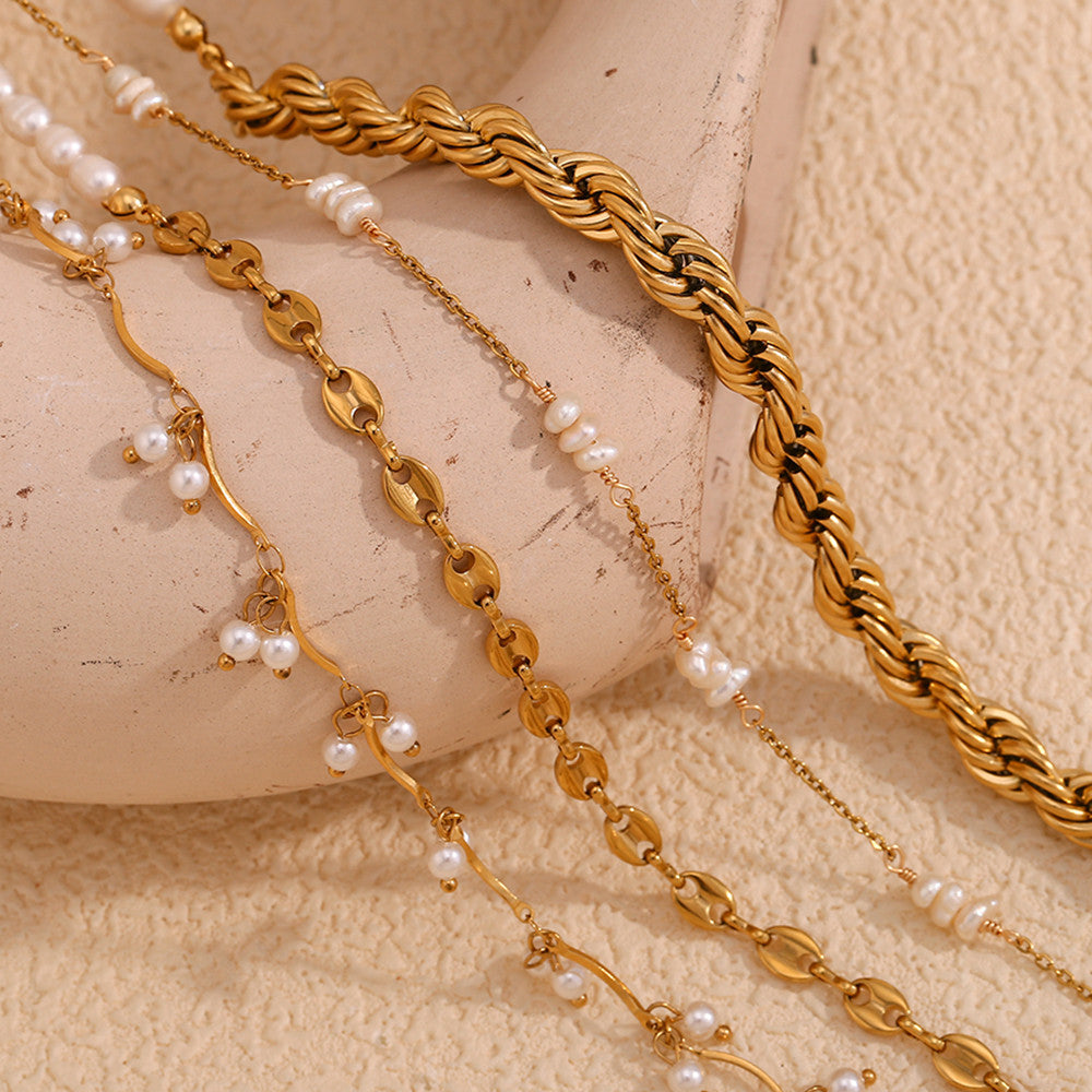 Women's 18k Gold Stainless Steel Waterproof Imitation Pearl Irregular Series Necklace