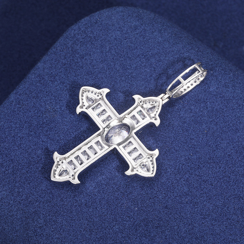 Arrow Cross | Genuine Moissanite Diamond 925 Centerstone Baguette Cross Pendant