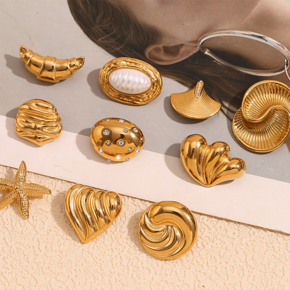 18k Gold Moon Starfish Imitation Pearl Heart Shell Stainless Steel Brooches