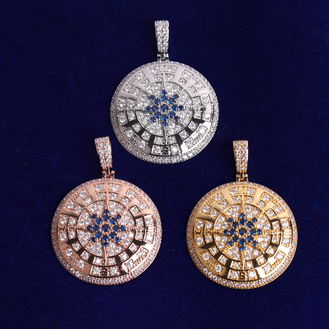 24k Gold 925 Silver Compass Blinged Out Superfly Hip Hop Pendant