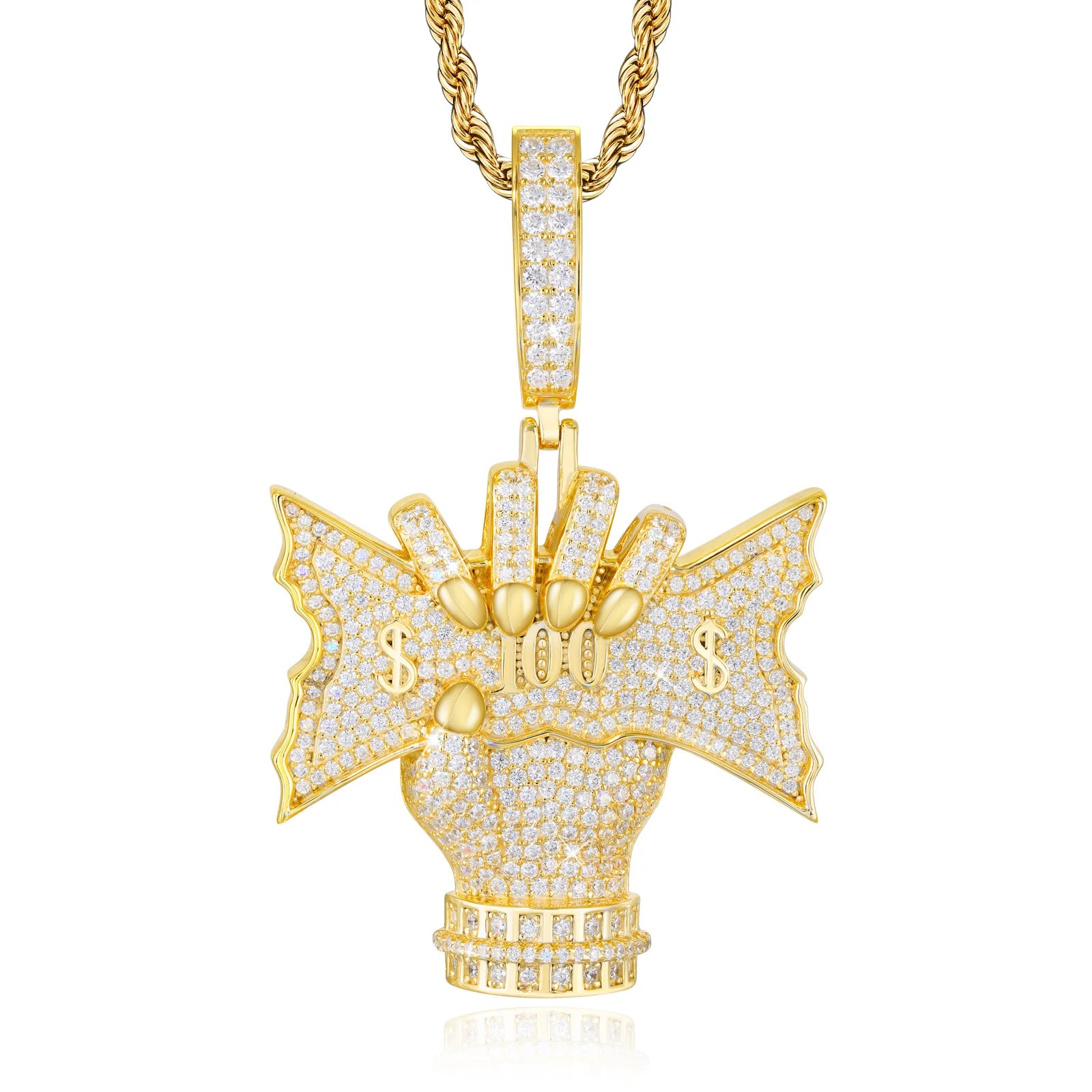 Cliched Money Fist | VVS Moissanite Diamond 925 Sterling Silver Blinged Out Money Hand Pendant
